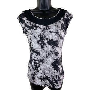 Ann Taylor Top Womens Sleeveless Black Multi Cotton Modal Round Neck Size Small
